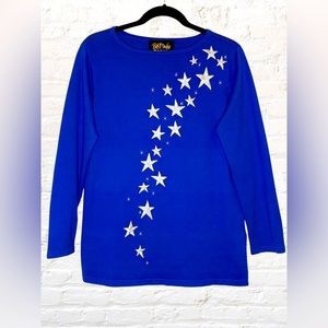 Vintage Blue‎ Bob Mackie Boat Neck Long Sleeve Star Embroidered Sweater